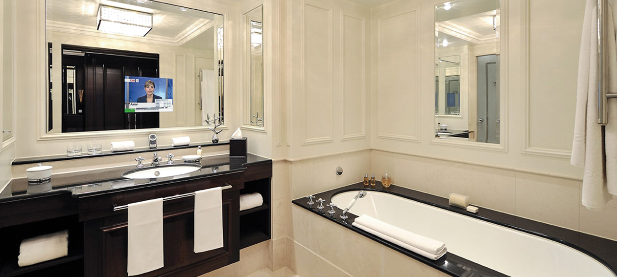 18.5" Mirror TV for hospitality application, installed in a bathroom environment @ Ritz Carlton in Ireland.